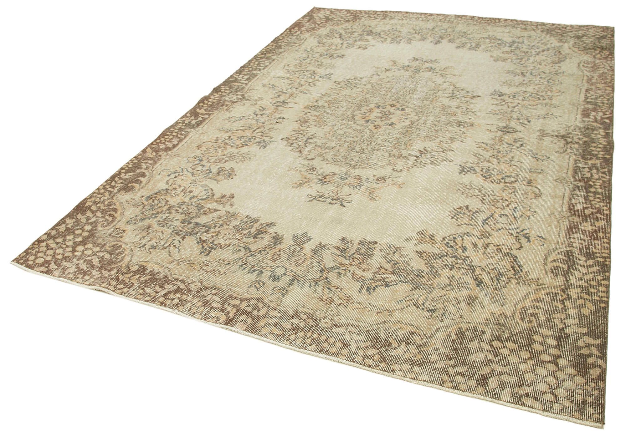 Hand-knotted decorative turkish beige carpet 202 cm x 301 cm