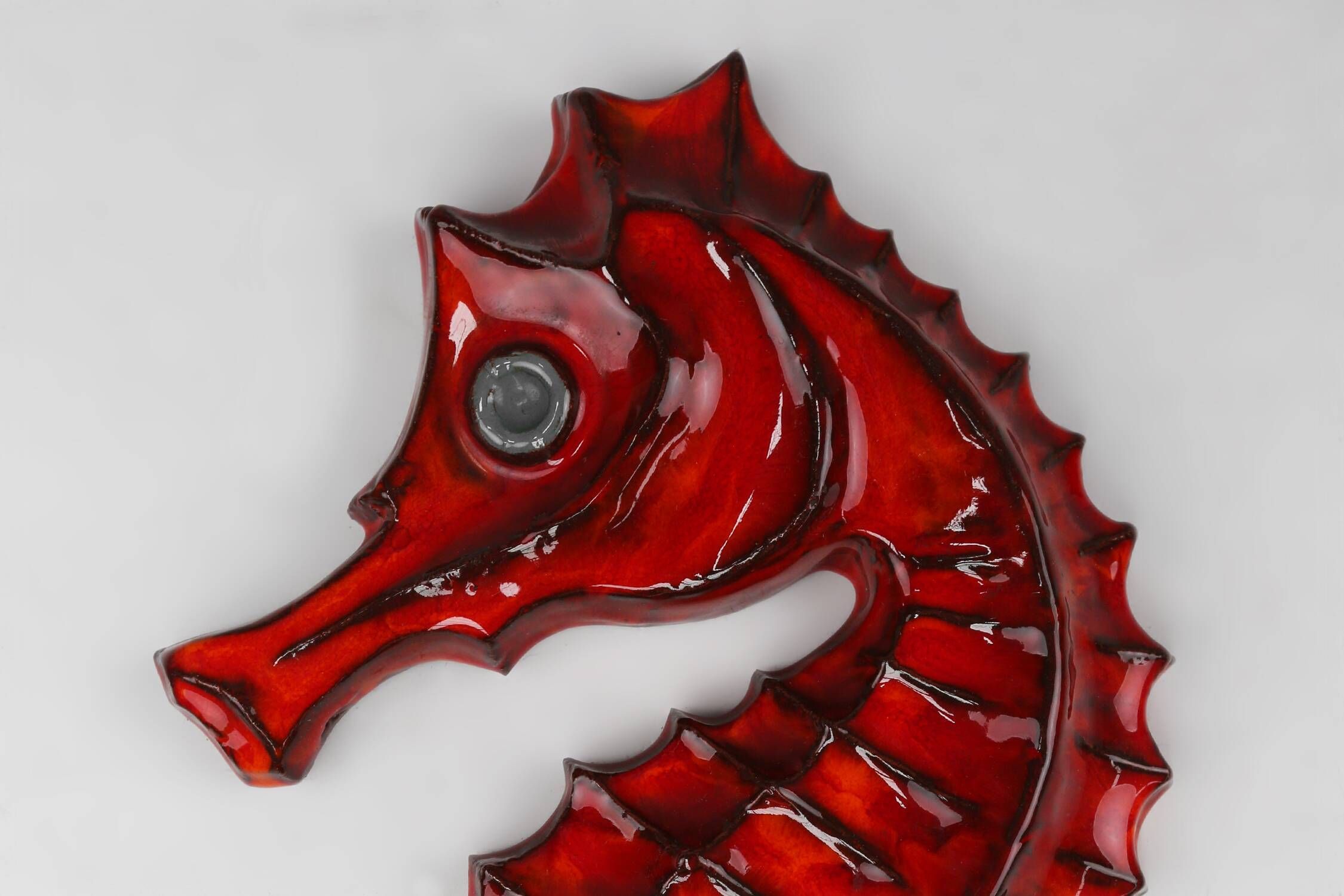 Belgian ceramic red Seahorse Plaque by André Bayer, 1960s