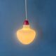 Mid-Century opaline glass suspension with a red upper part and ceiling cover.