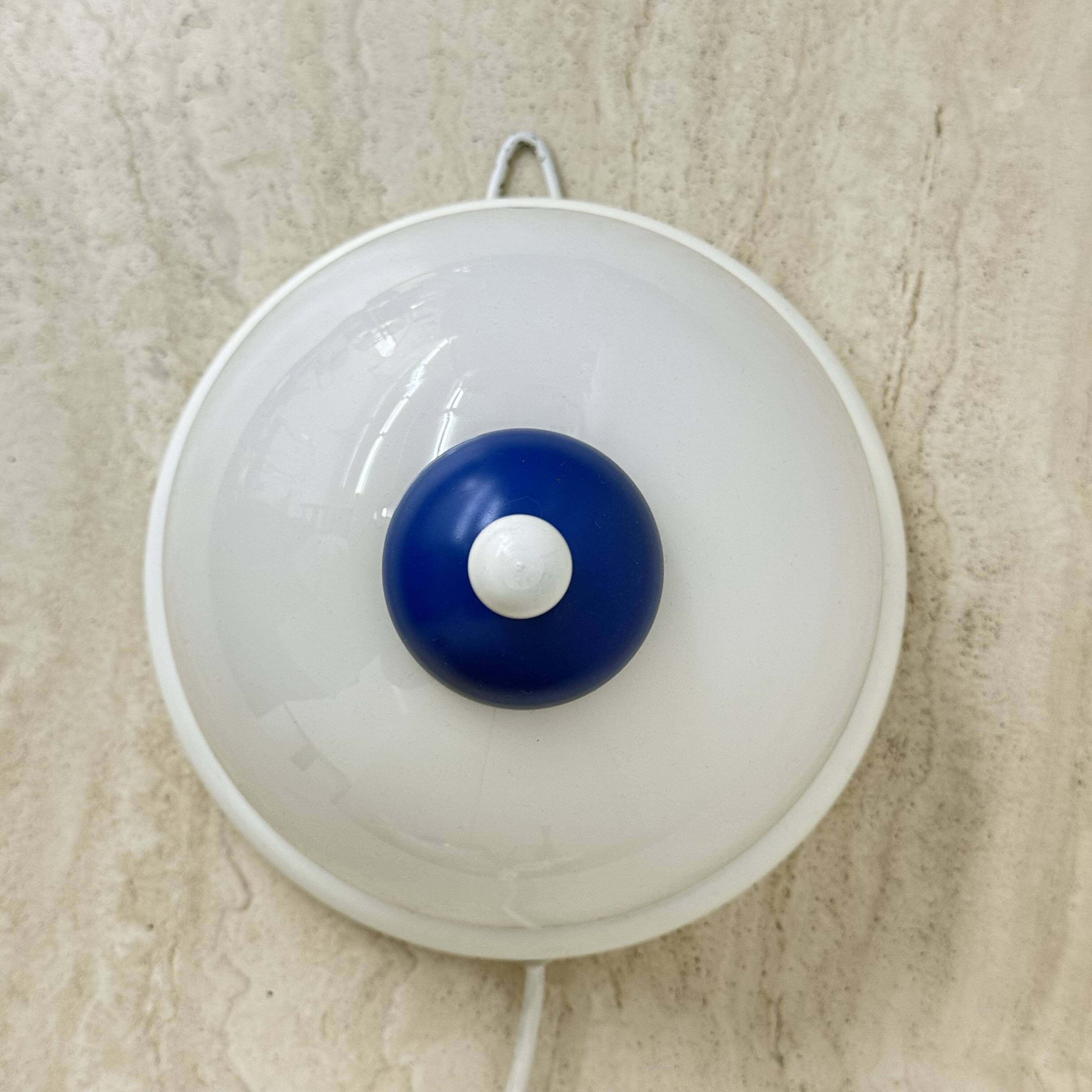 Vintage glass blue and white wall lamp sconce , 1970s