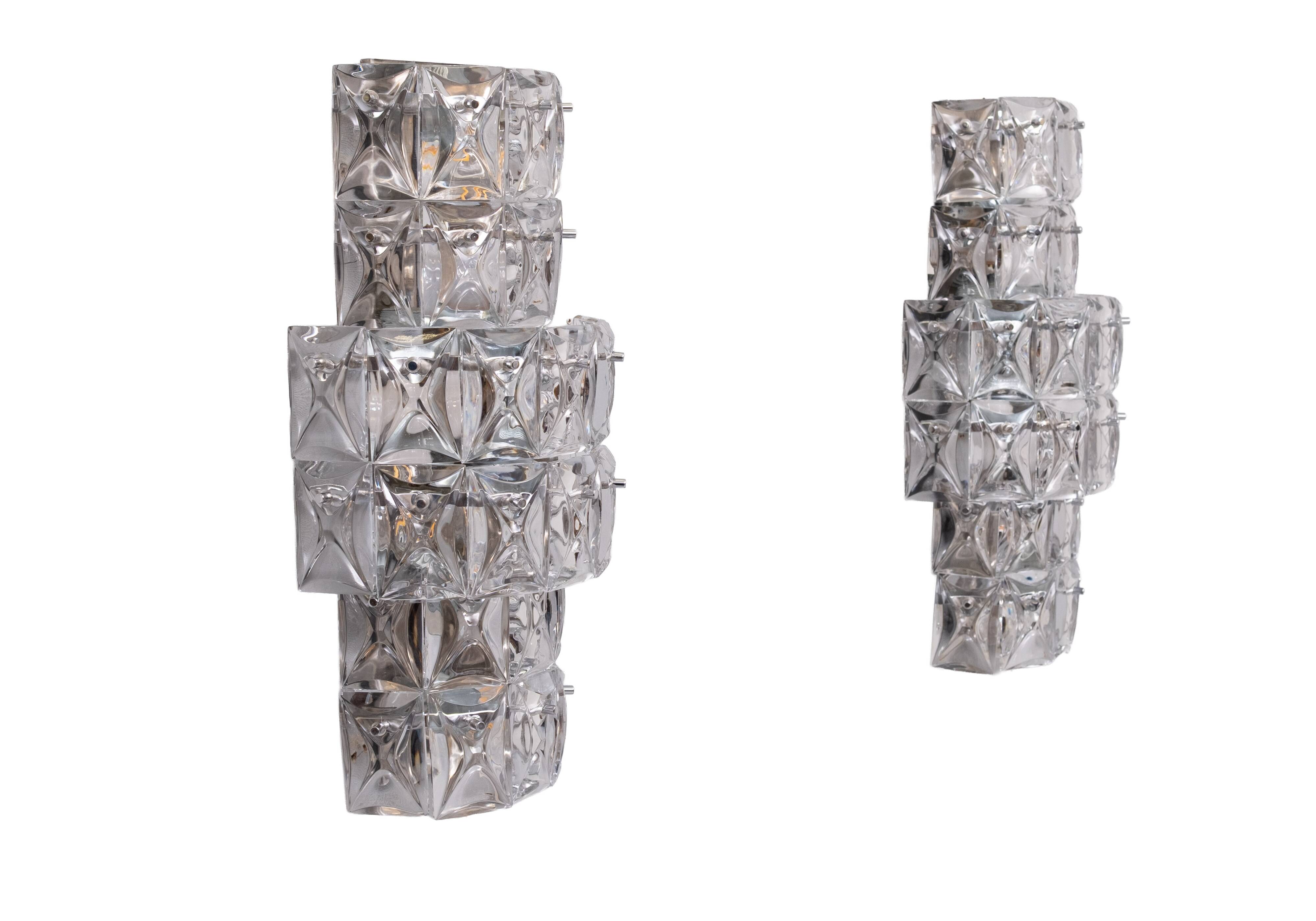 Grandes appliques murales en cristal Kinkeldy des années 1970, Allemagne.