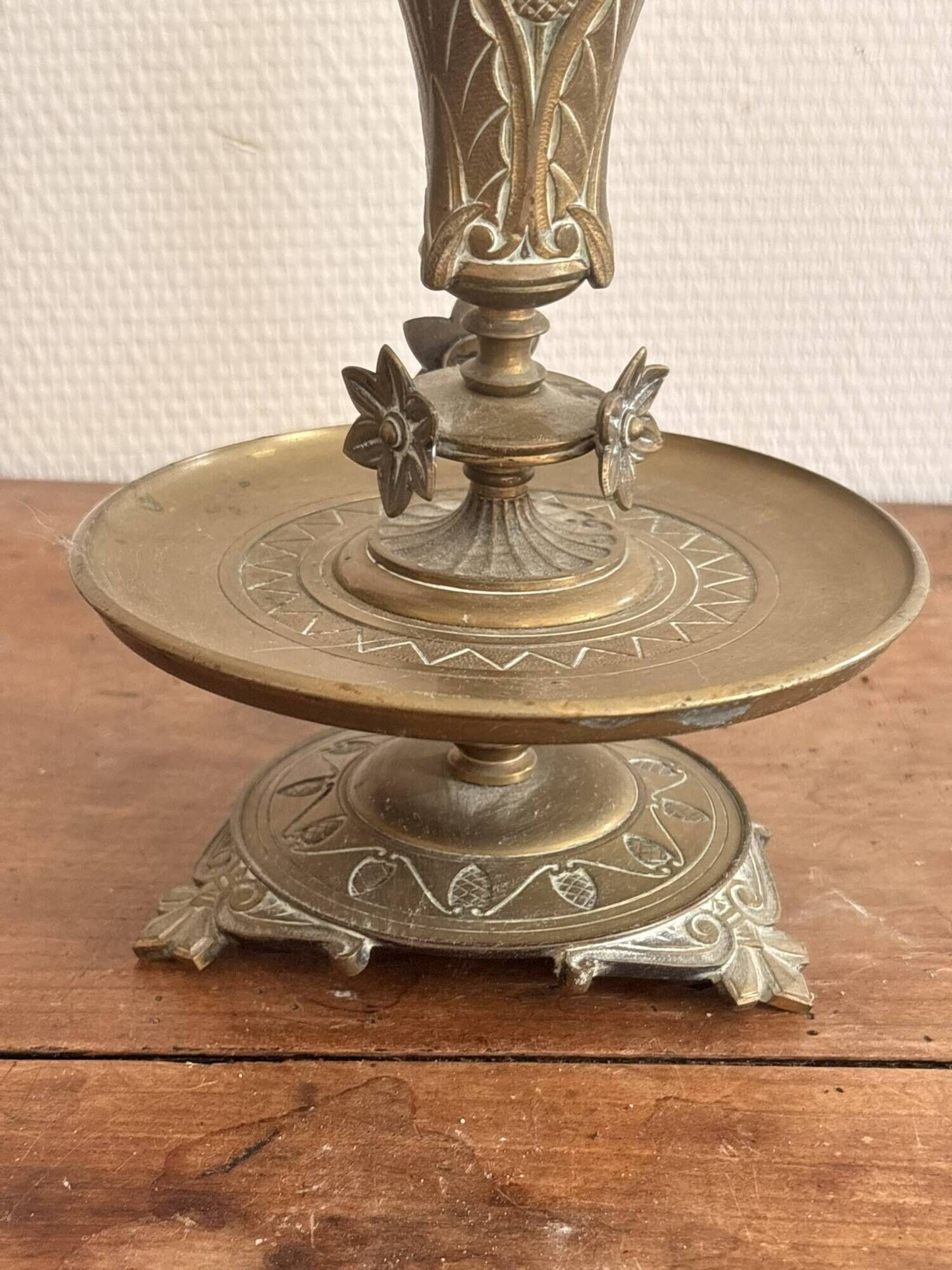 Bronze Carved Floral Lotus Flower Table Candle Holder Neo-Gothic Art Nouveau