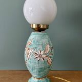 Lampe vintage en céramique et opaline blanche.