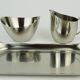 Danish 3-piece set sugar bowl creamer and tray stainless steel