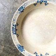 Badonviller round and hollow dish in white and blue glazed earthenware, "Verdun" service