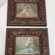 Pair of oils on cardboard with carved wooden frame. Spain 1950s.