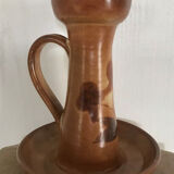 Vintage candle holder in glazed terracotta floral paint decoration