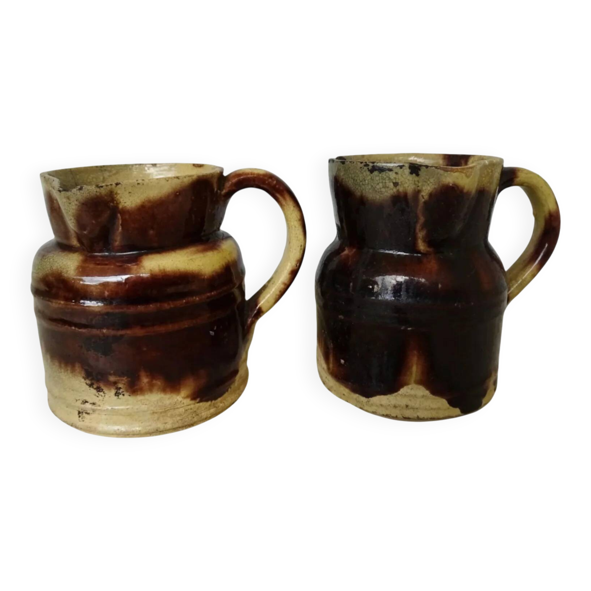 Petite paire de pichets anciens en céramique française de Dieulefit