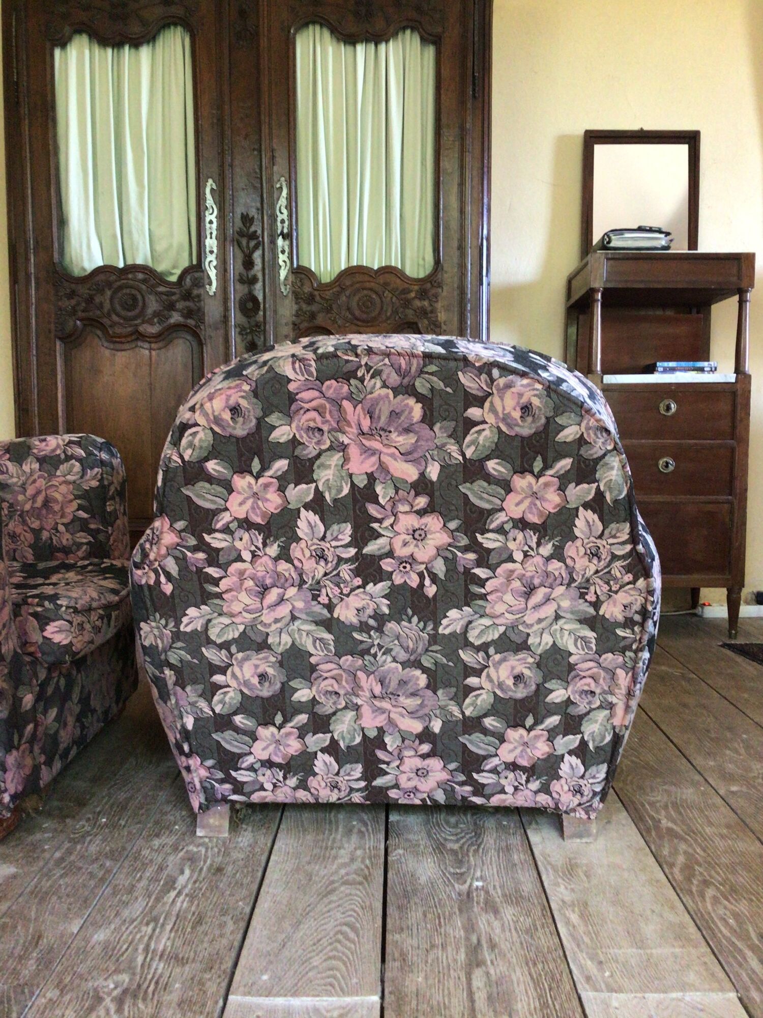 Pair of armchair club tapestry art deco