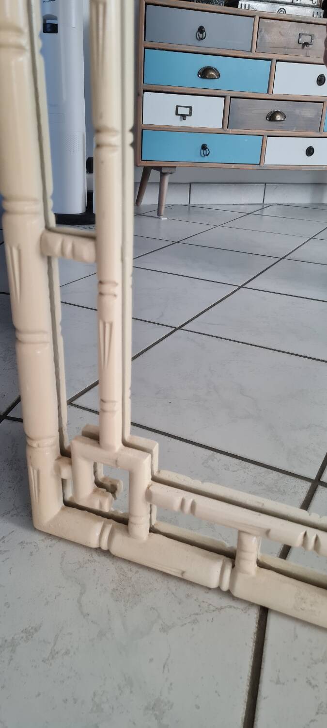 Vintage white faux bamboo mirror