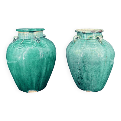 Paire de vases en grès émaillé vert turquoise, Chine, fin XIXe