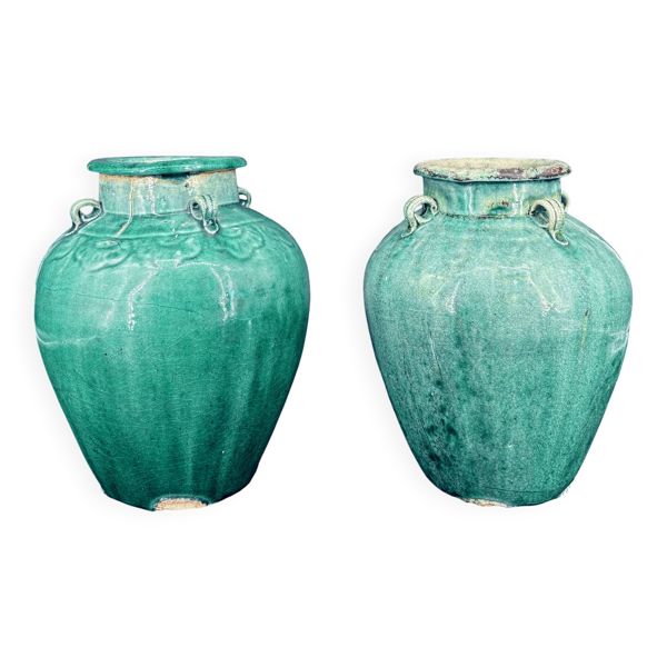 Paire de vases en grès émaillé vert turquoise, Chine, fin XIXe