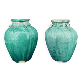 Pair of ancient turquoise glazed stoneware vases, China, late 19th century.