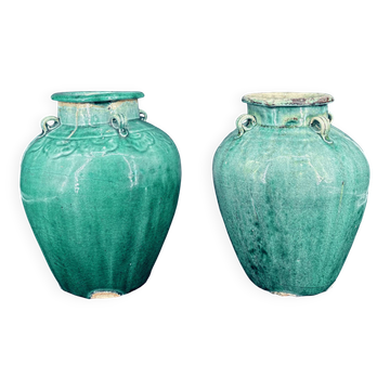 Pair of turquoise glazed stoneware vases, China, late 19th century.