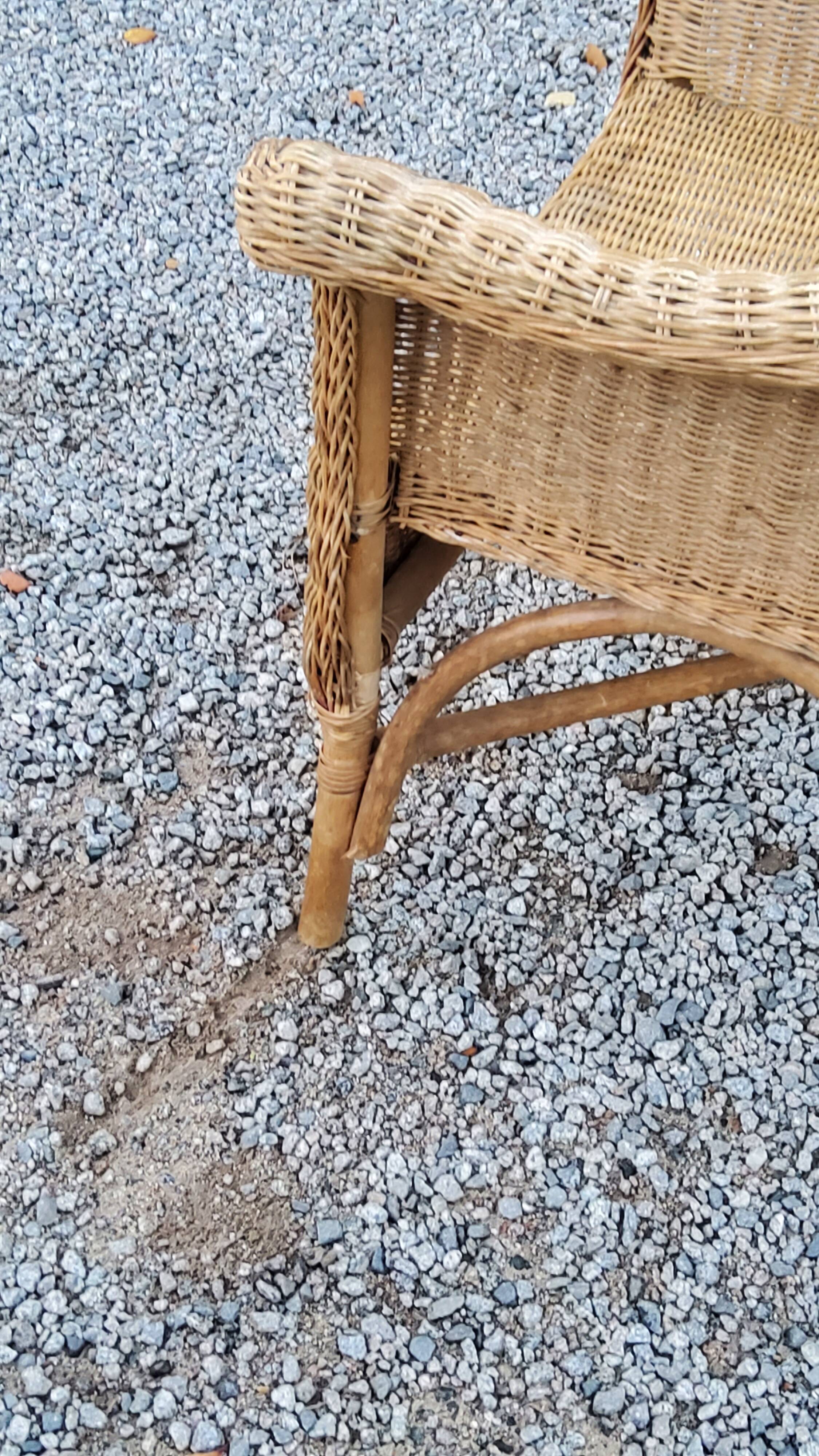 Pair of armchairs and bench in rattan and bamboo from the 60s/70s