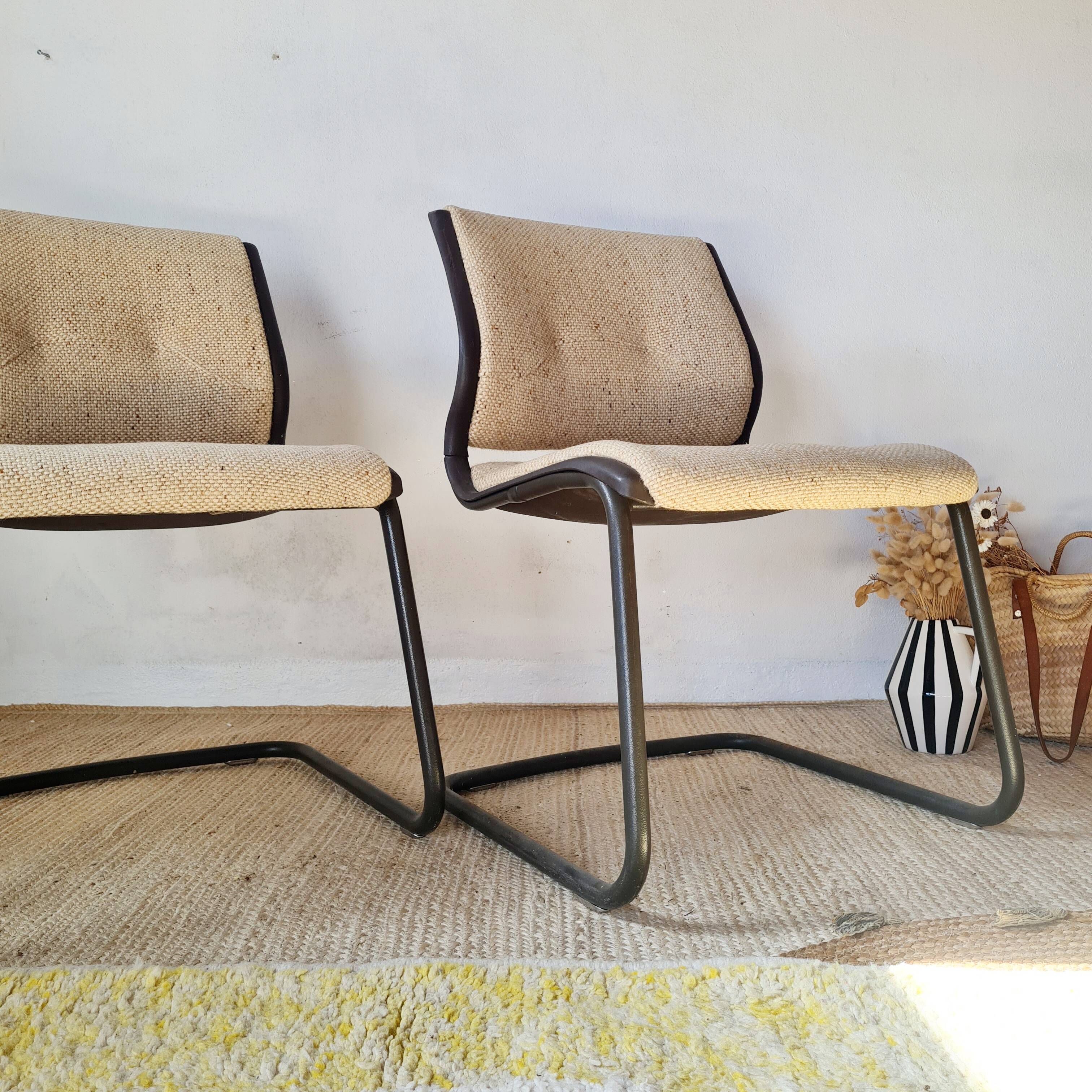 Pair of Strafor chairs from the 70s - bouclette fabric