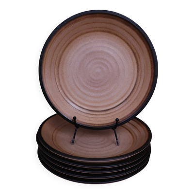 6 assiettes creuses en Grès Salins Marrons tourbillons