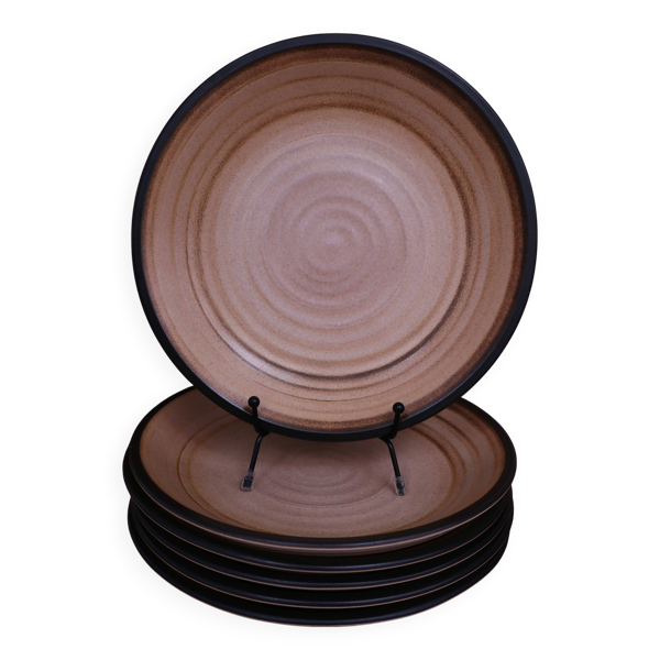6 assiettes creuses en Grès Salins Marrons tourbillons