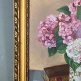 Watercolor bouquet of hydrangeas still life 20th golden frame