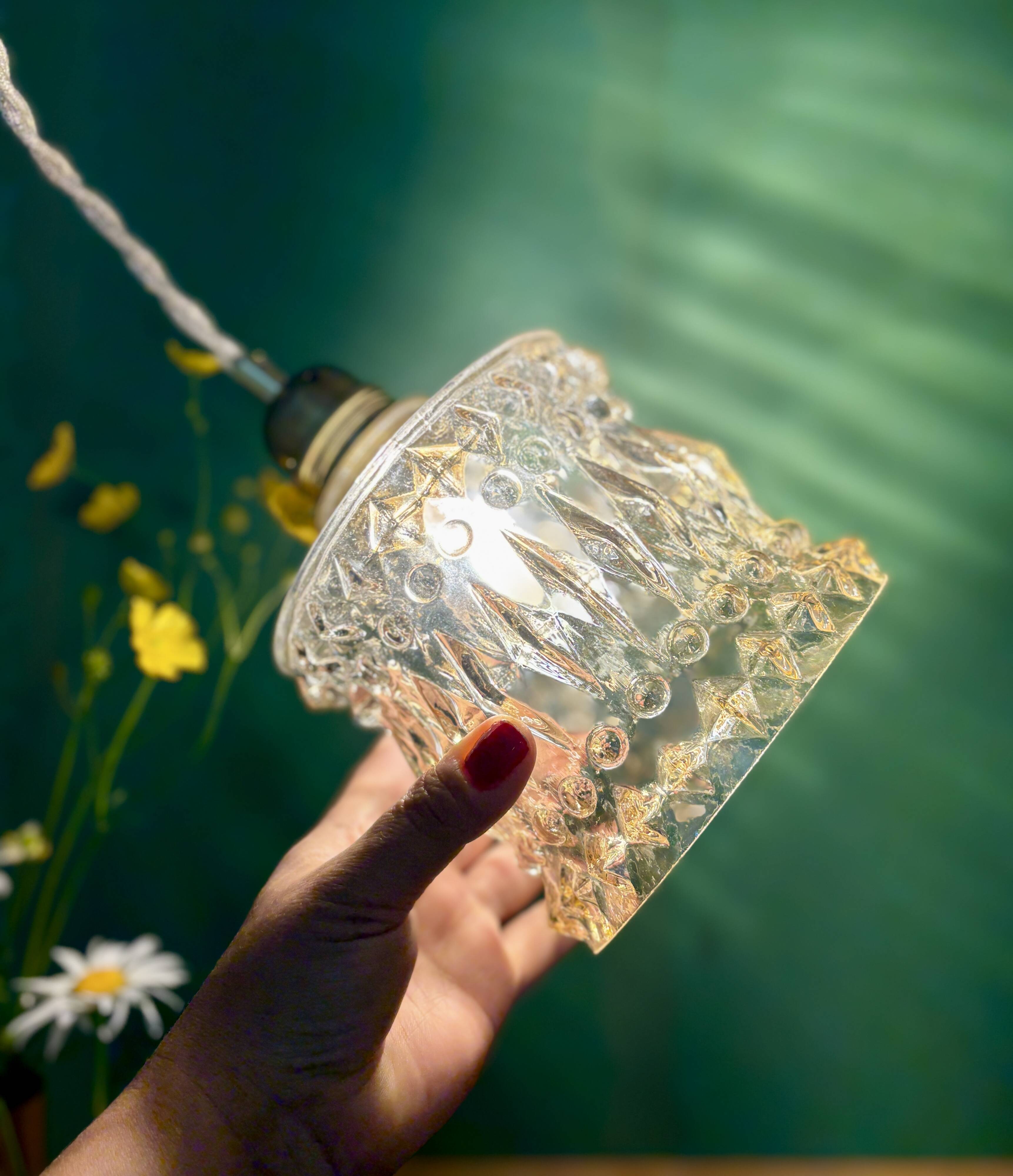 Vintage amber glass suspension globe