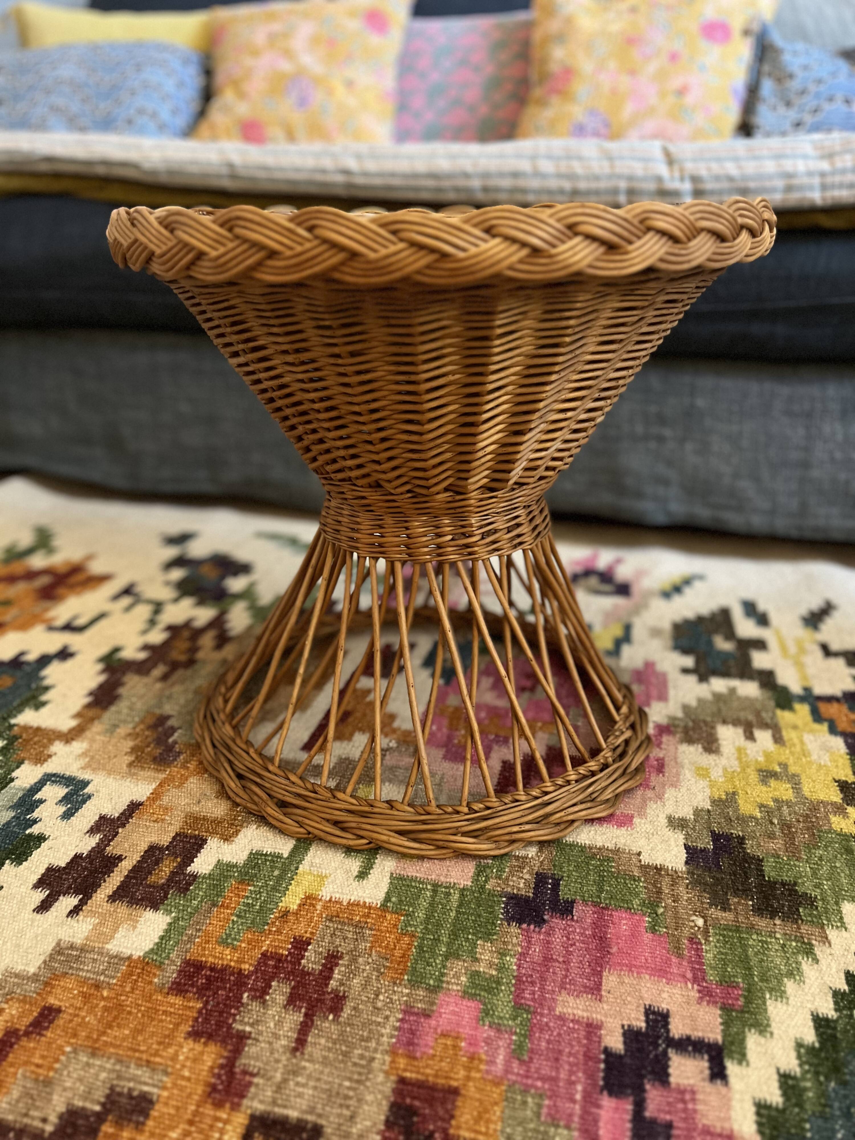 Small vintage rattan pedestal table