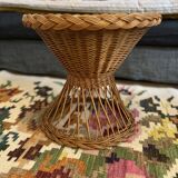 Small vintage rattan pedestal table