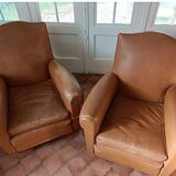 Pair of leather club armchairs