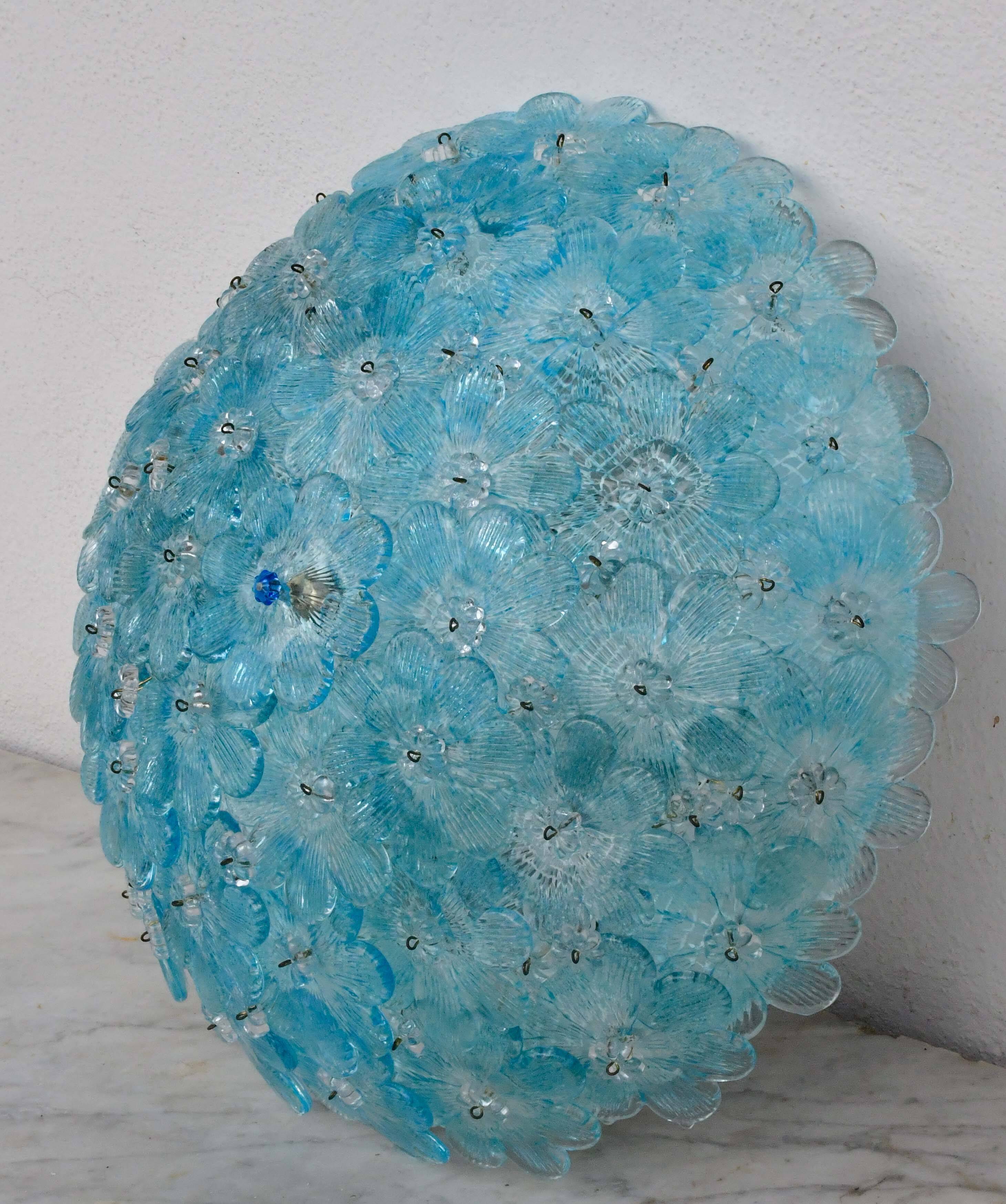 Amazing Murano ceiling light blu rubino flower by Seguso for Venini, Italy