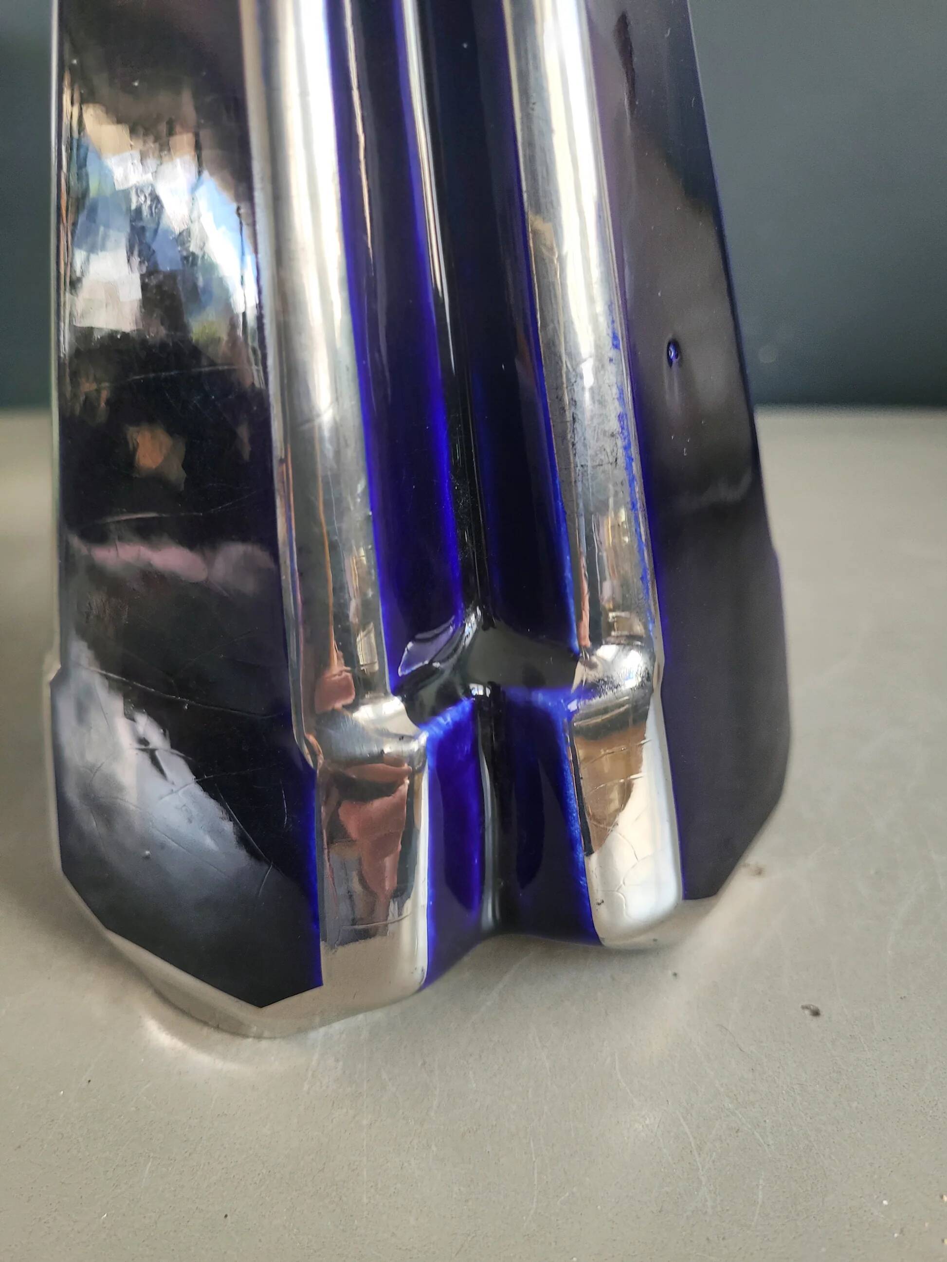Pyramid vase Art Deco Moulin des Loups & Hamage Nord - blue and silver - Ref 959
