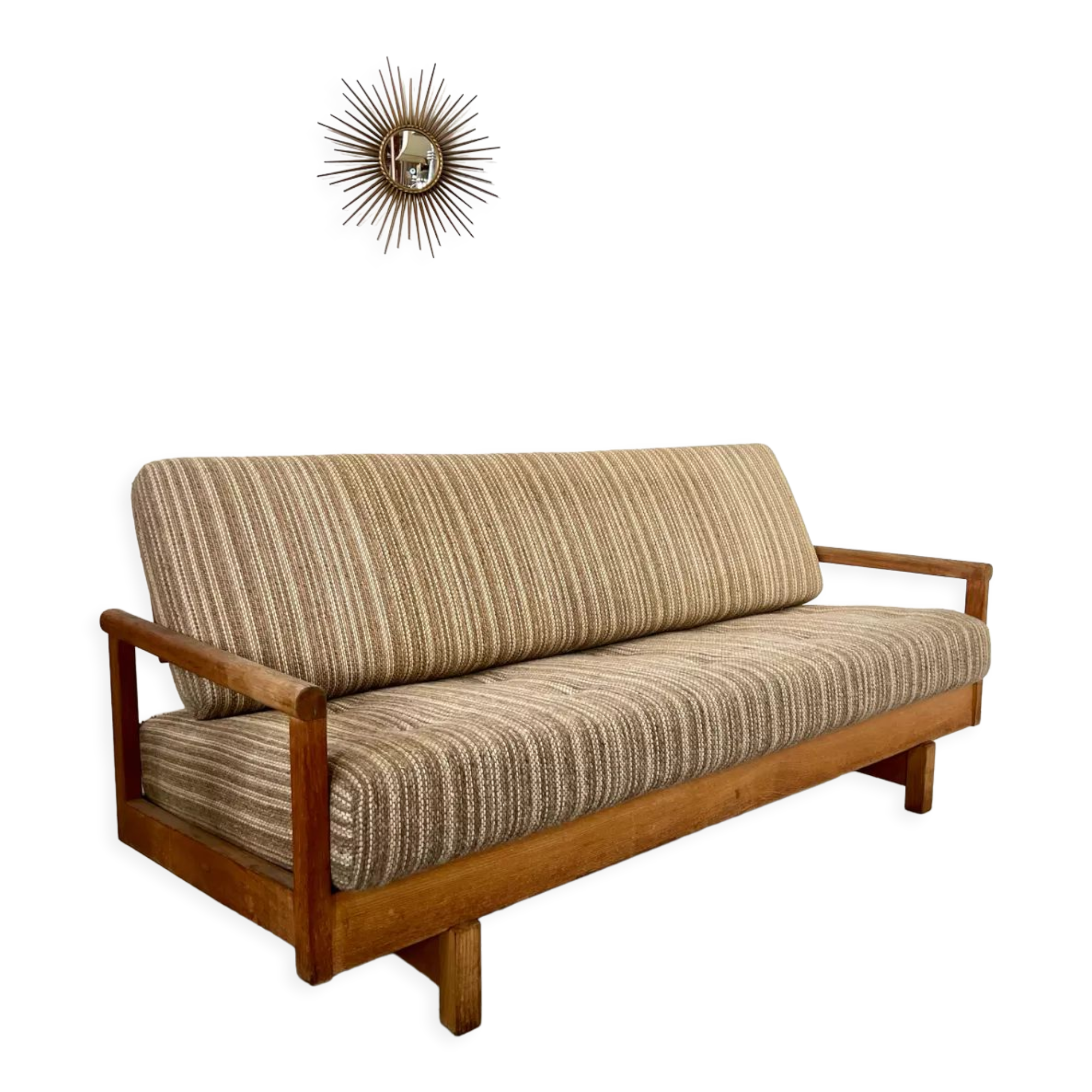 Old wooden sofa vintage brutalist design 60s