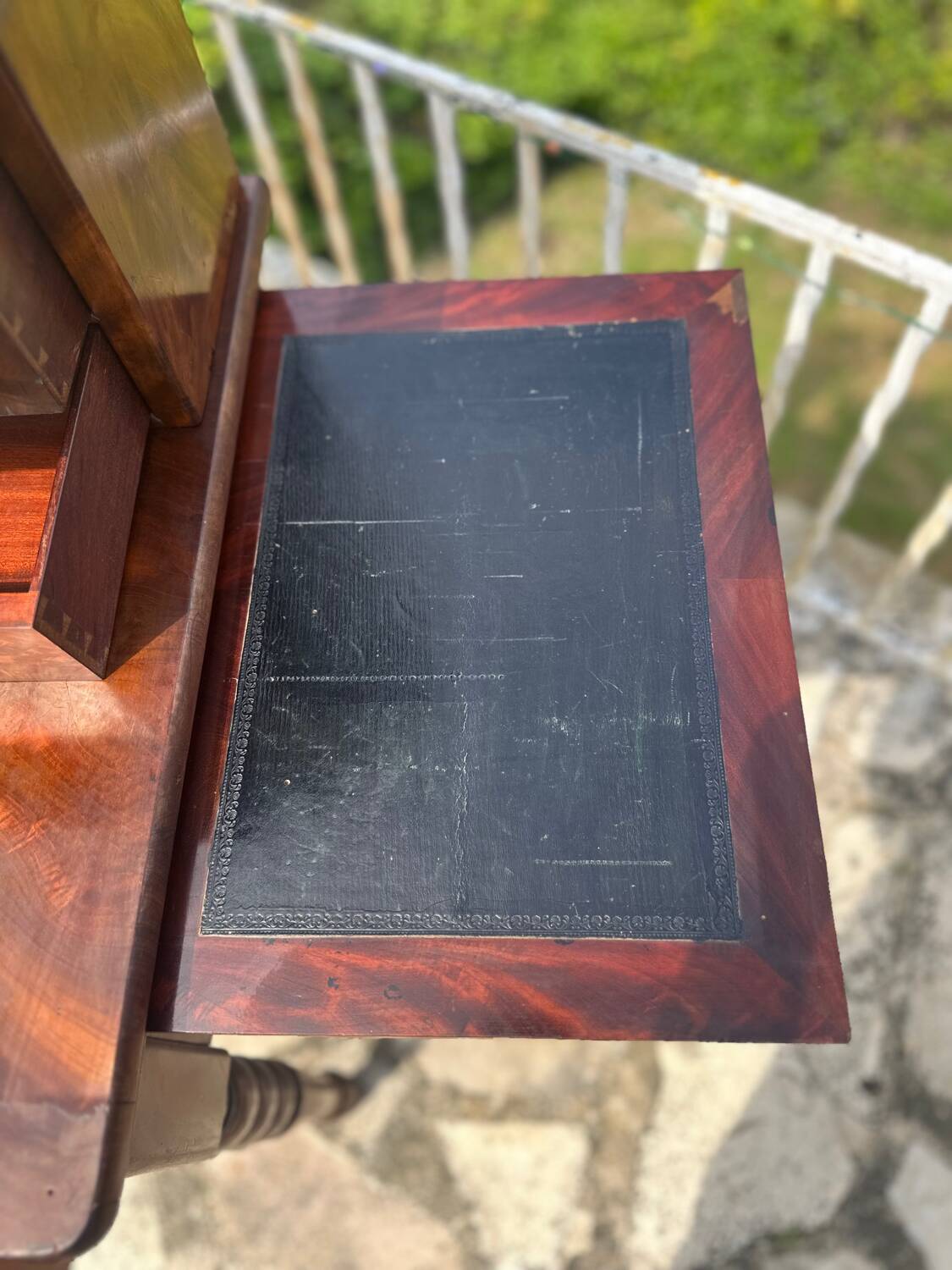 19th century flamed mahogany stepped desk