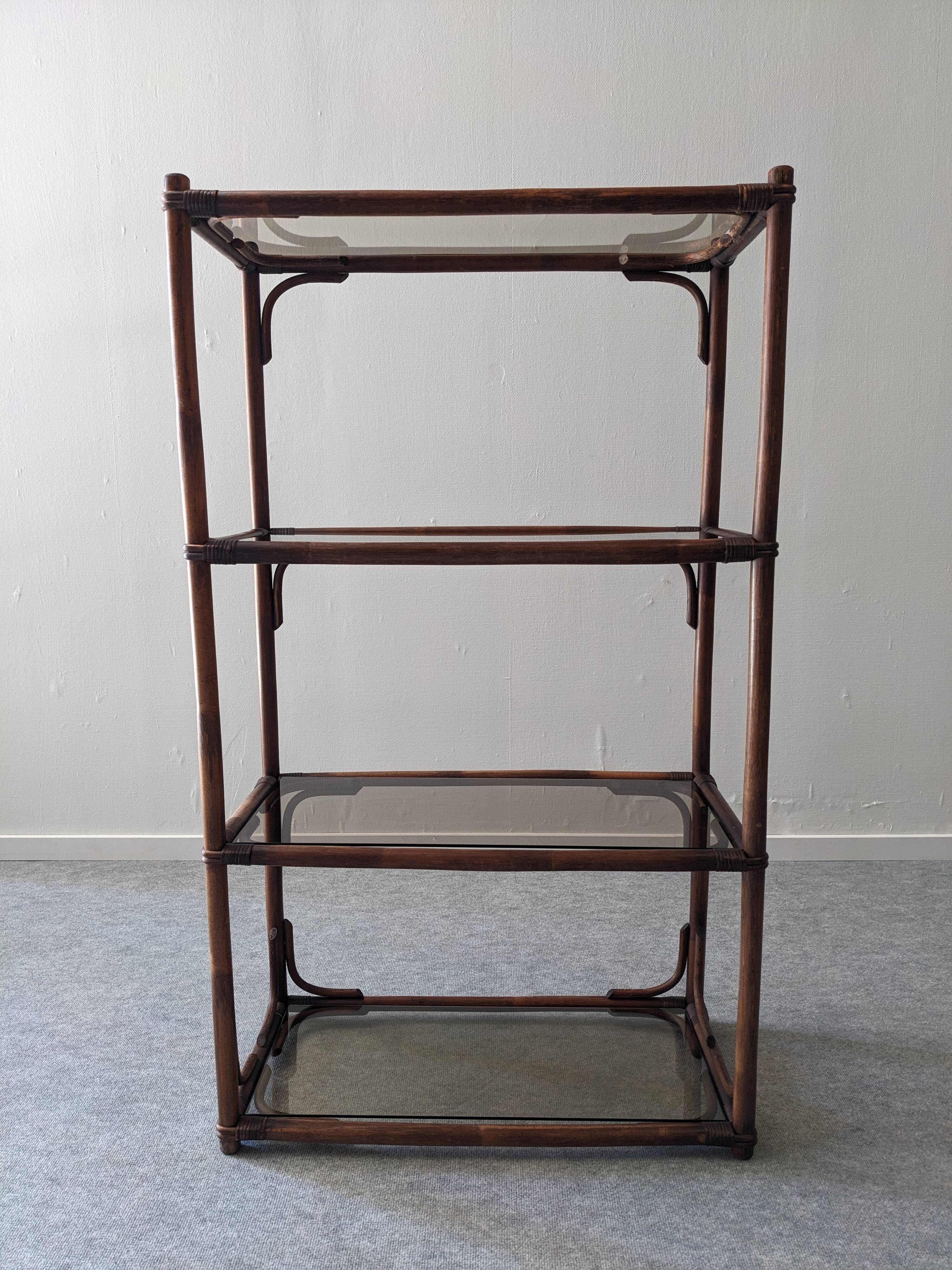 Bamboo shelf with tinted glass, France circa 1970.