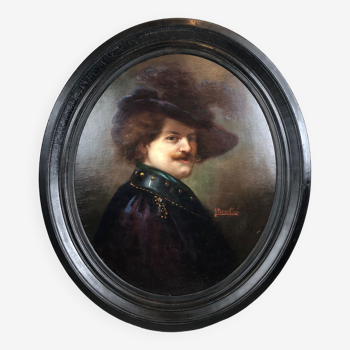 Oval portrait of a man with a wide hat