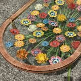 Table basse en fer forgé en fleurs colorées