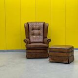 Vintage Chesterfield style wing chair With Ottoman