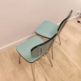 Pair of green Formica chairs with Eiffel legs
