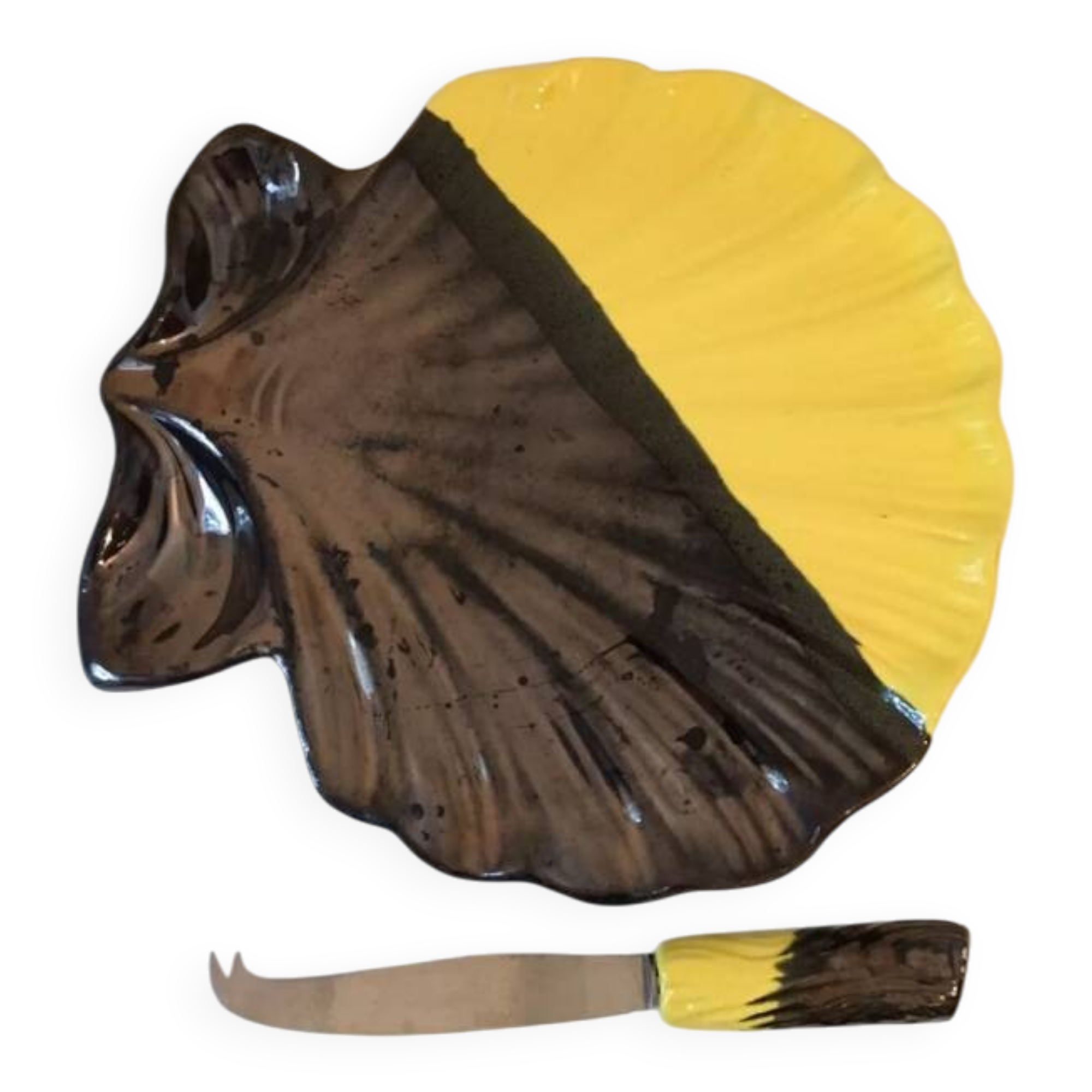 Vintage yellow and black cheese board by Luc Vallauris