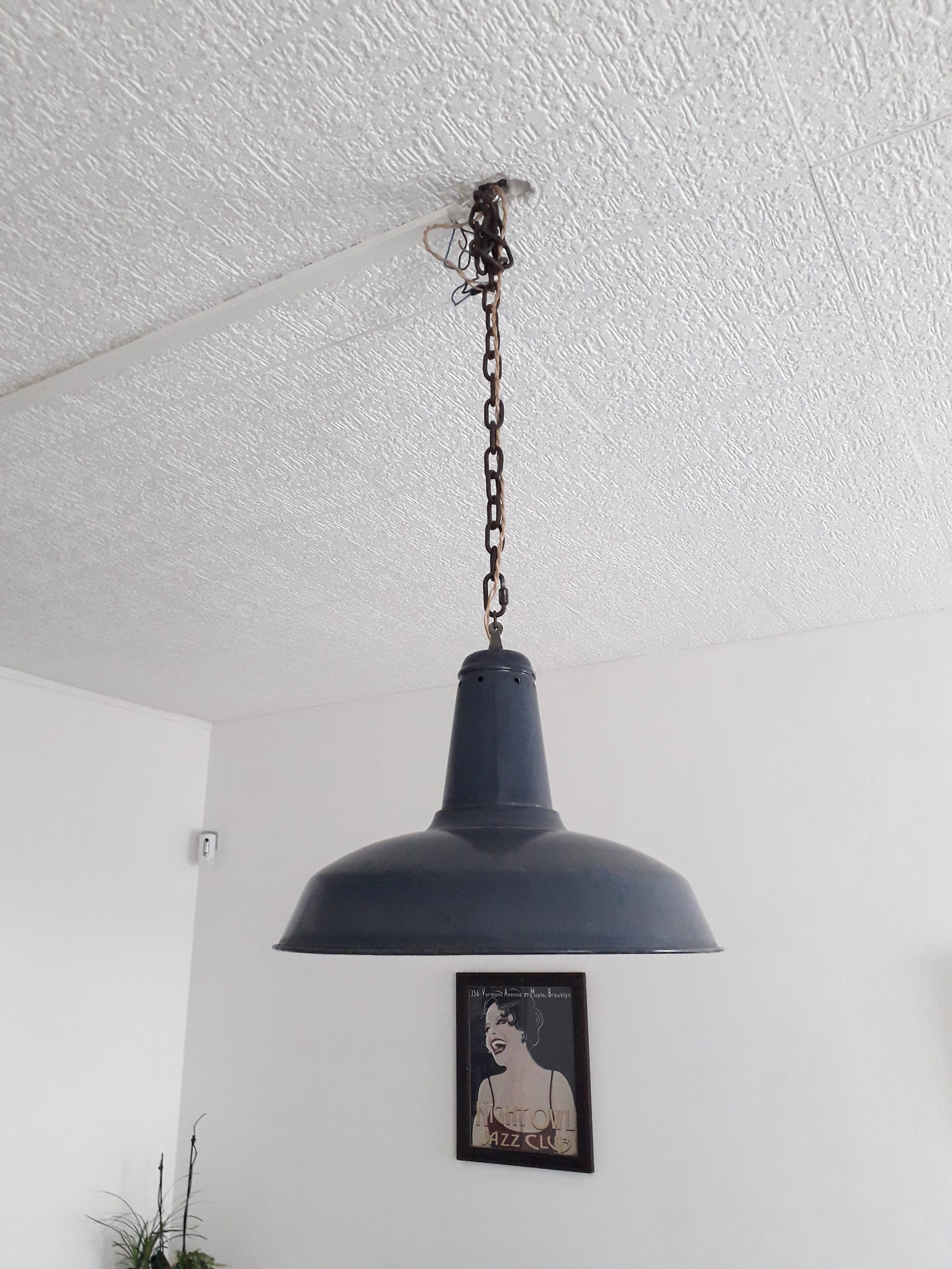 Industrial suspension XXL - Blue and white enamelled sheet - 1940