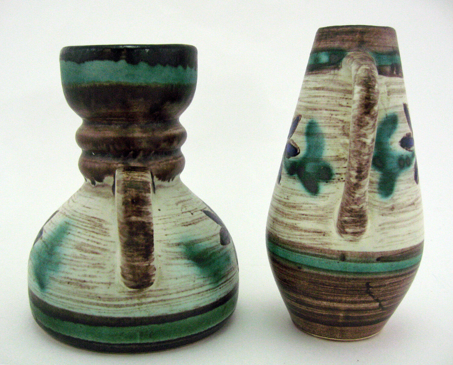 2 small ceramic vases, hand painted floral motifs, ESR Sawa foreign - West Germany 60