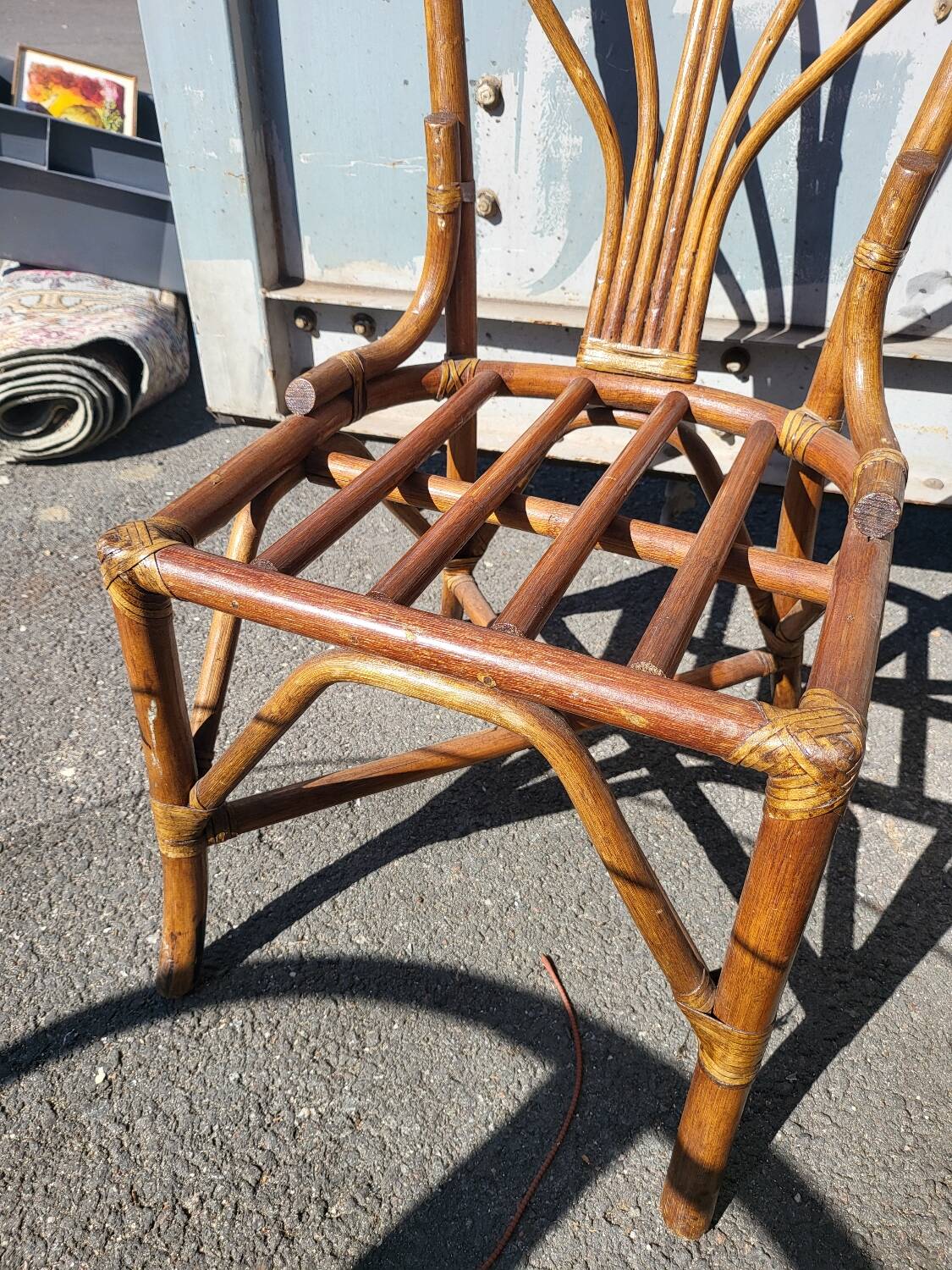 Vintage rattan and glass set - round table + 4 chairs