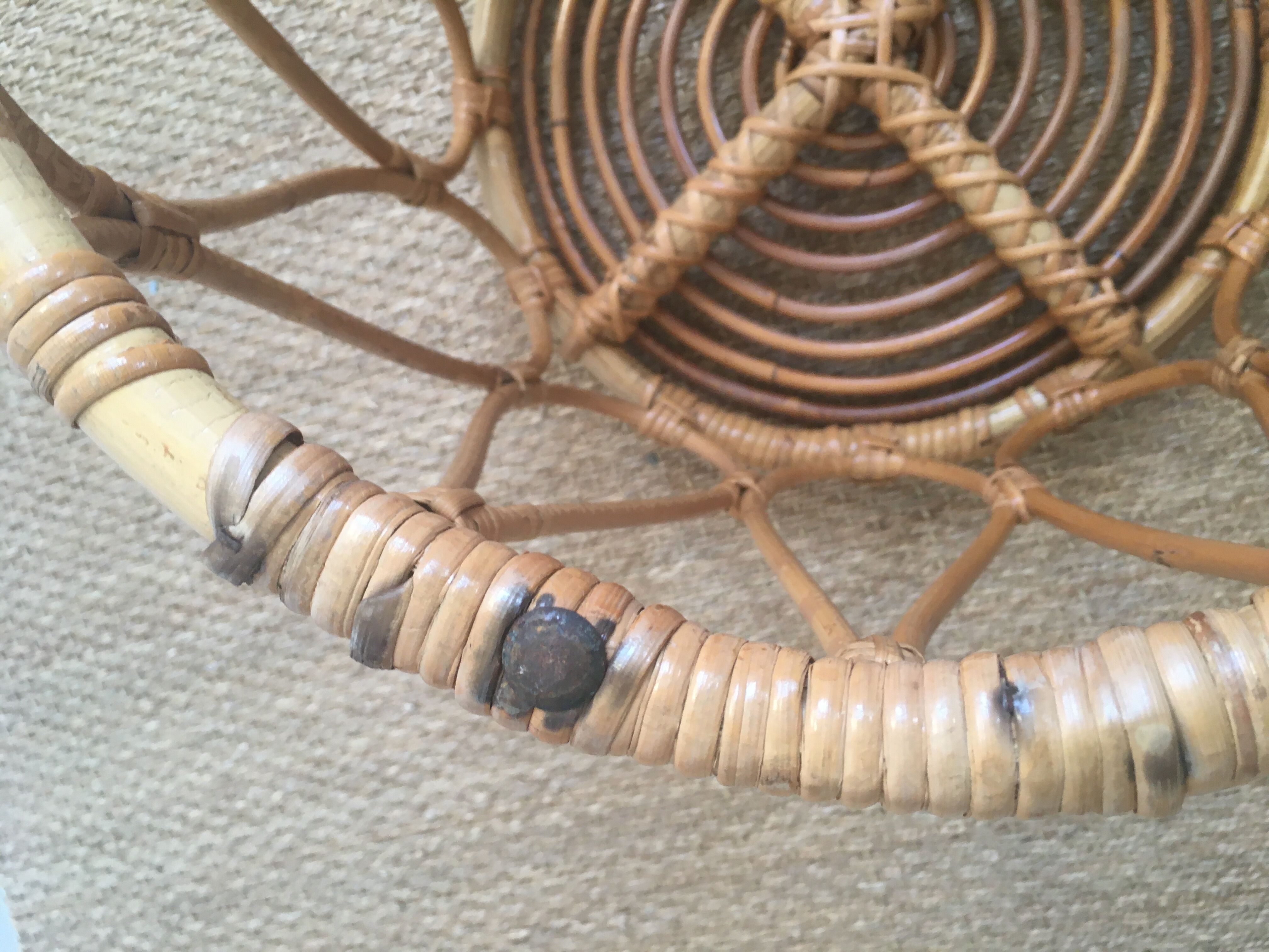 Vintage rattan pouf stool