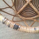 Vintage rattan pouf stool