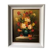 Oil painting on canvas signed representing a bouquet of flowers in a vase