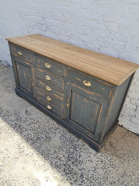 Cabinet bahut seven drawers and two doors patina gray