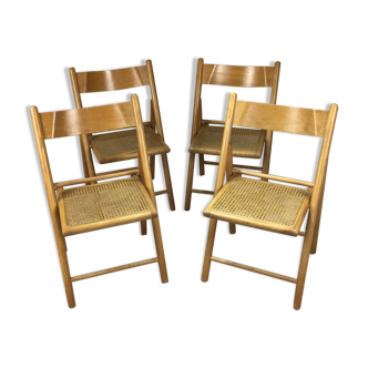 Lot of 4 folding wooden chairs, 1970s cannes
