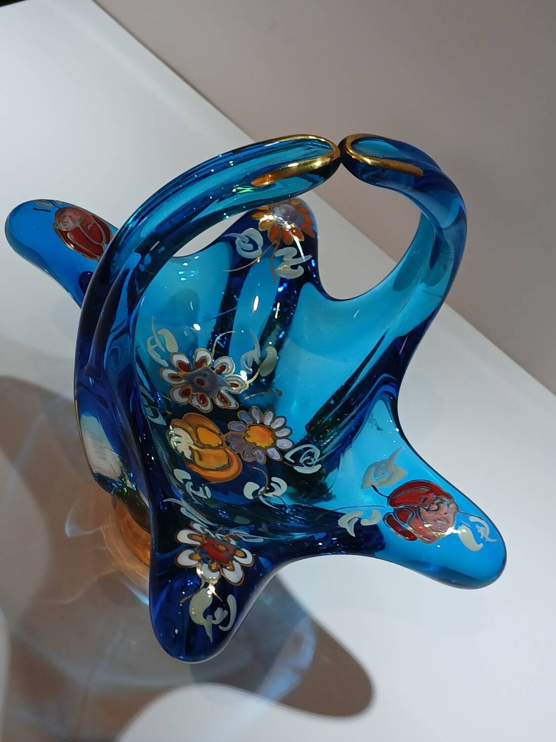 Vintage blown glass basket of Spanish art signed ROYO.