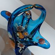 Vintage blown glass basket of Spanish art signed ROYO.