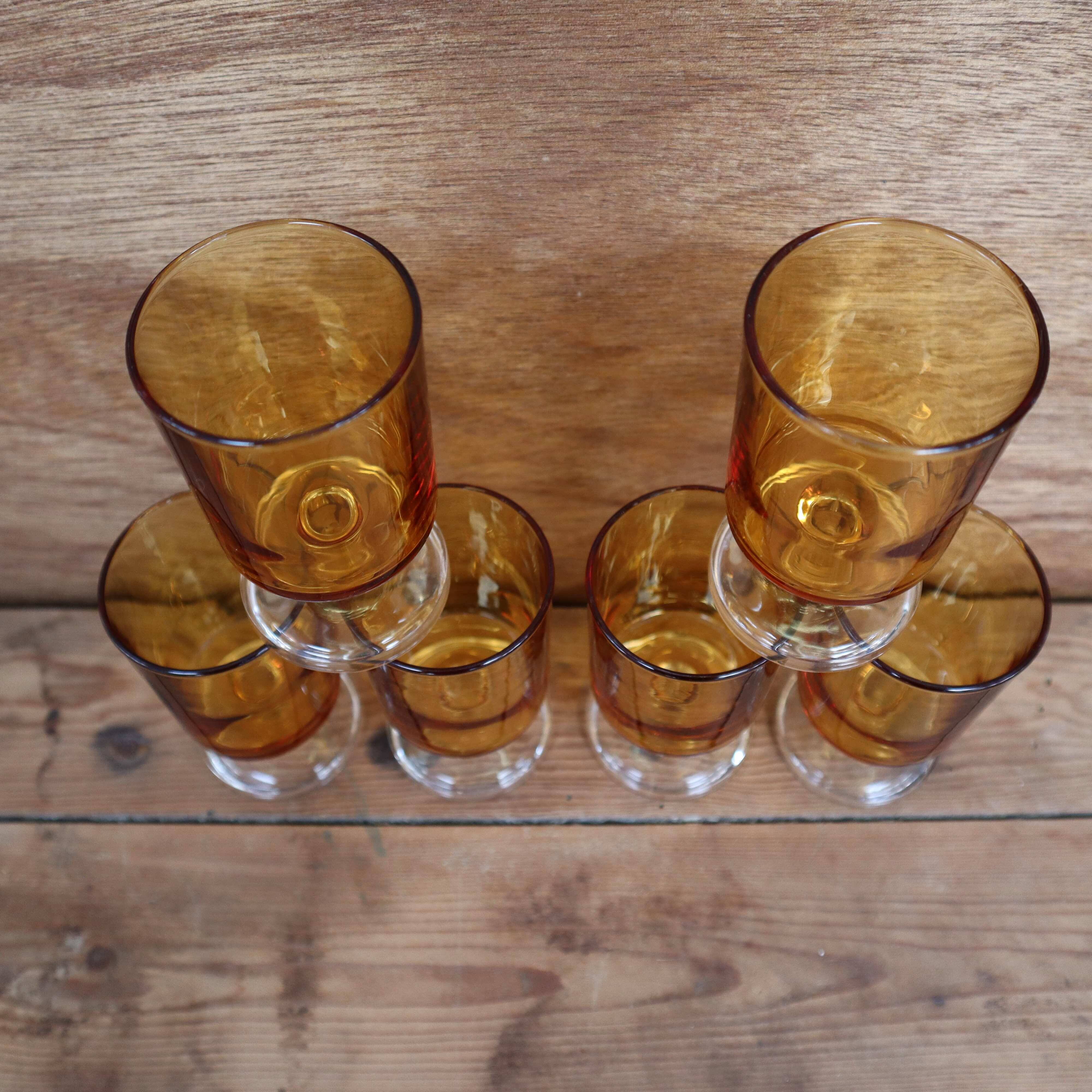 Lot of 6 Luminarc France 70'S amber white wine glasses