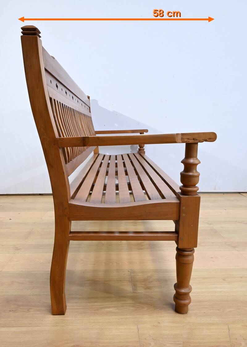 Antique colonial teak veranda bench – mid-20th century
