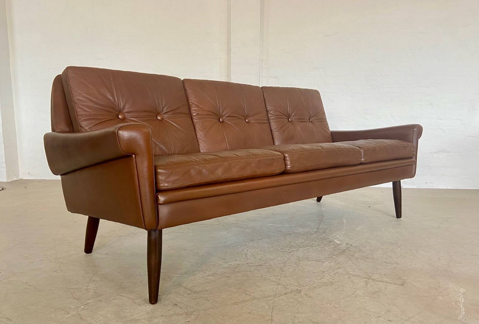 Vintage Danish retro Svend Skipper 3 person sofa in chestnut brown leather